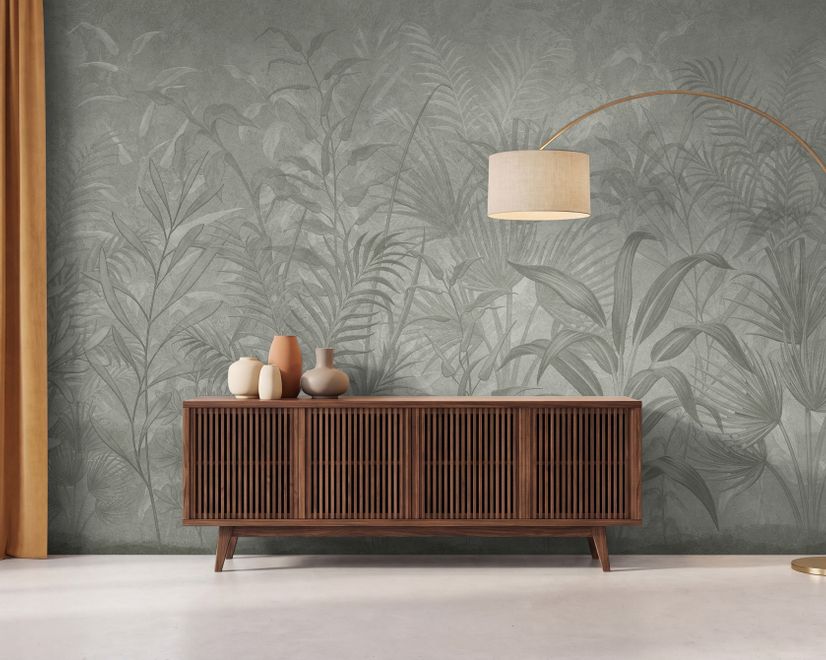 Monochrome Tropical Botanical Wallpaper Mural