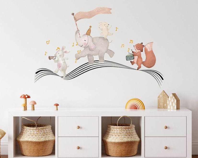Cute Animals Singing on the Music Notes Wall Decal Sticker