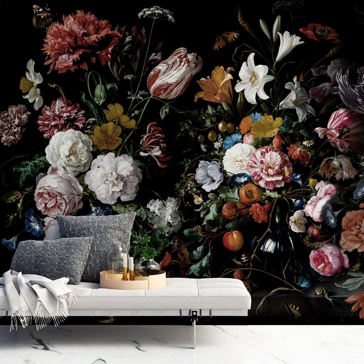 Dutch Dark Flowers Wallpaper Mural - Peel and Stick