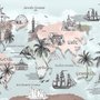 Papier peint panoramique carte du monde pour enfants avec monuments célèbres au fusain