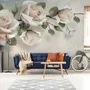 Magnifique Papier peint panoramique de roses et de papillons blancs