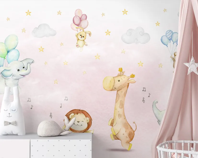 Papier peint animaux de safari jouant pour enfants et bébé