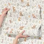 Woodland nursery wallpaper pattern with watercolour fawns, fox cubs, rabbits, teddy bears, birds and ducklings on cream