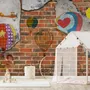 Hot Air Balloon with Young People on Brick Wallpaper Mural