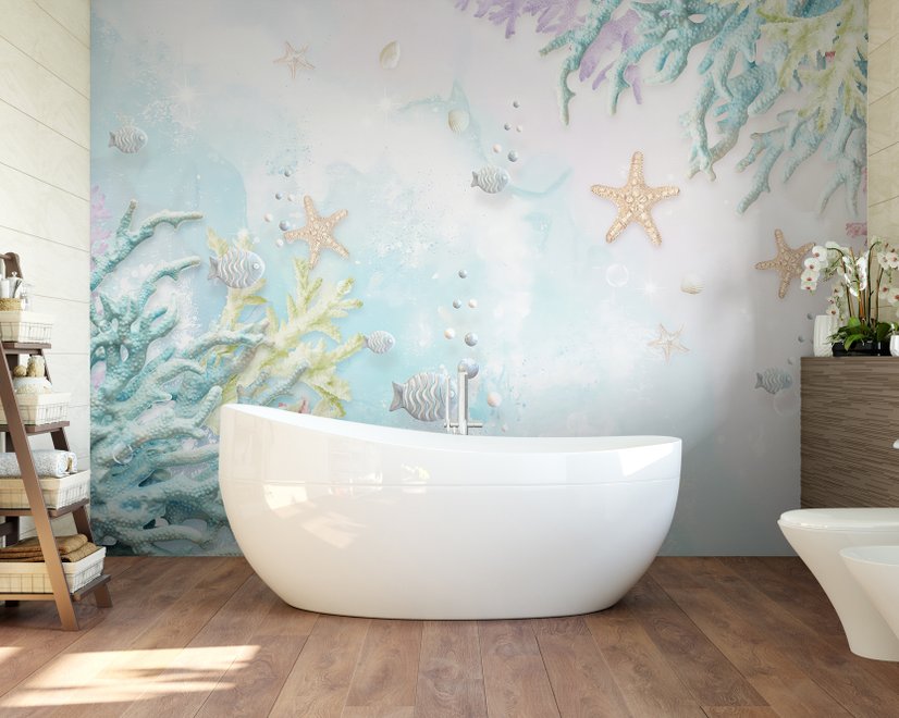 3D Look Soft Undersea with Seashells Wallpaper Mural