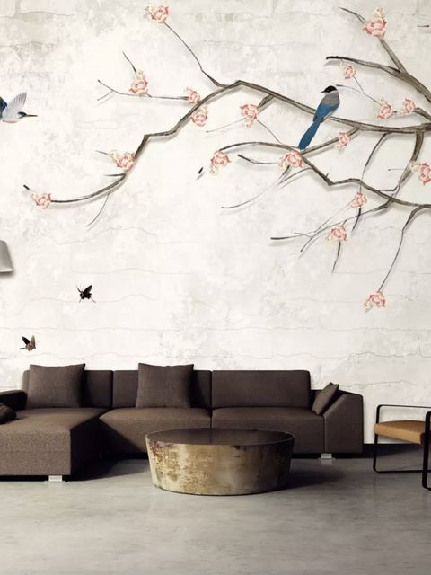 Colorful Birds and Cherry Blossom Tree Wallpaper Mural