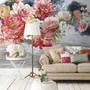 Vintage Red and Pink Blooms Floral on Smoky Background Wallpaper Mural