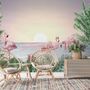 Tropical Landscape with Flamingos Wallpaper Mural