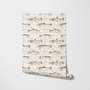 Watercolor fish wallpaper with trout, seashells and pale aqua washes on a warm cream ground