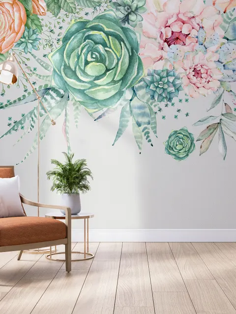Nostalgic Soft Green Vine Floral Art Wallpaper Mural