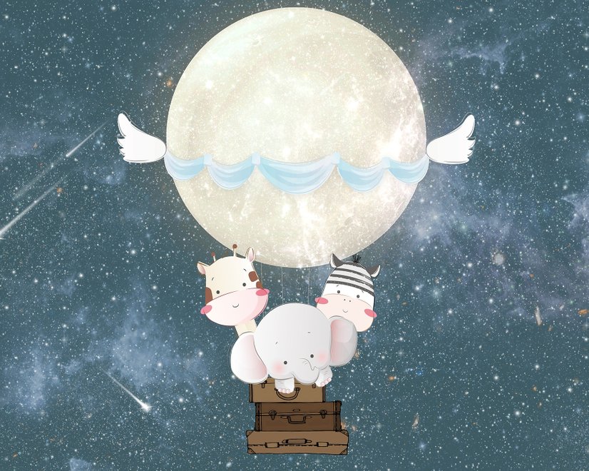 Papier peint panoramique pour enfants avec vache et éléphant