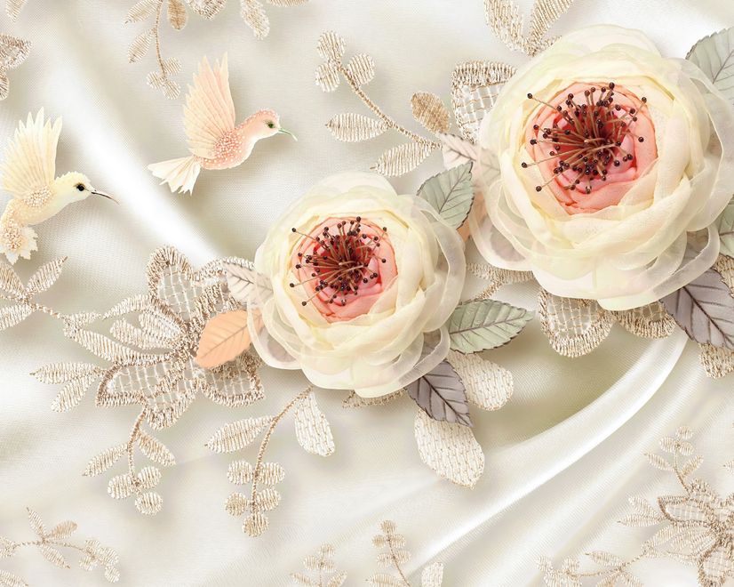 Soft Bloom Lace Bird Wallpaper Mural