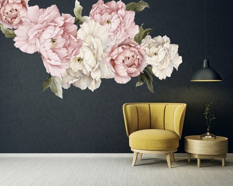 Nursery Pink White Peony Floral Bouquets Wall Decal Sticker