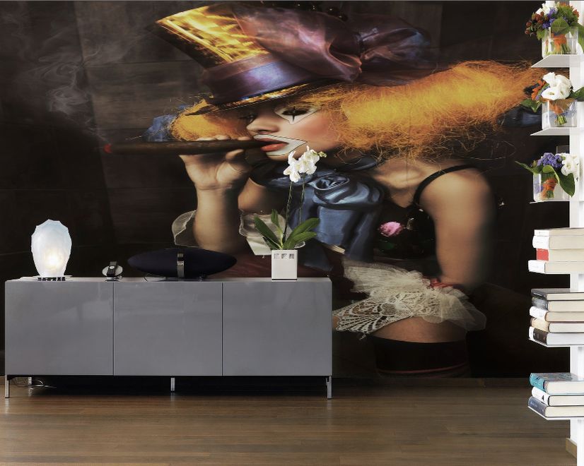 Girl Clown with a Cigar Wallpaper Mural