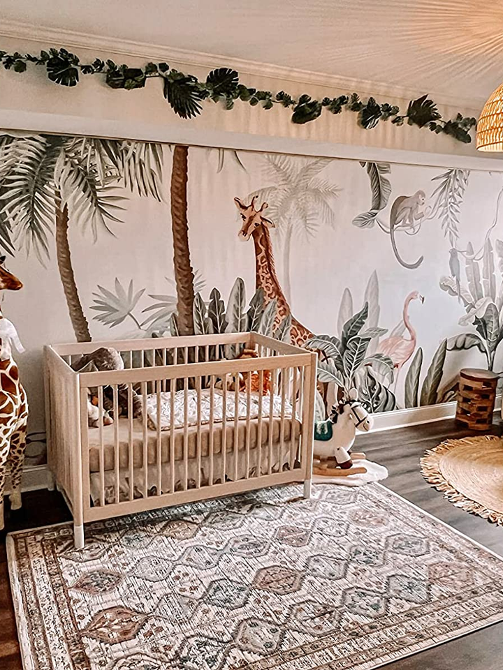 Kids Nursery Pink Flamingo and Cute Giraffe Safari Animals Wallpaper Mural