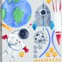 Kids Watercolor Space with Astronaut and Earth Wall Decal Sticker