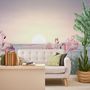 Tropical Landscape with Flamingos Wallpaper Mural