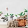 Kids Watercolor Safari Animals with Banana Leaves Wall Decal Sticker