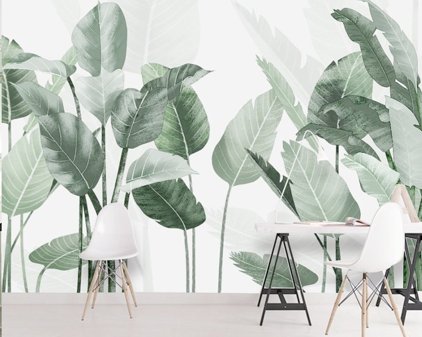 Fresh Green Tropical Leaf Wallpaper Mural