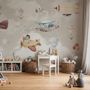 Papier peint panoramique de la chambre d'enfant Animaux de dessins animés volant avec un avion