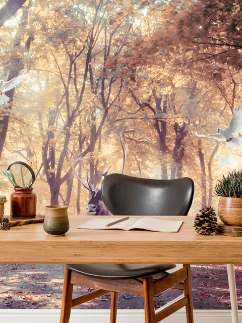 Watercolor Forest and Elk Wallpaper Mural