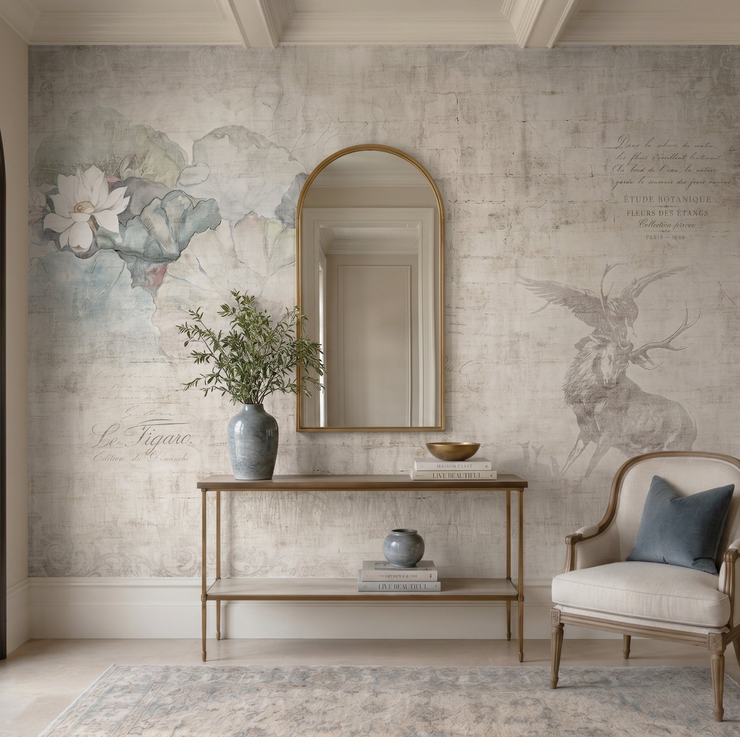 Nostalgic Lotus Flowers Wallpaper Mural - Peel and Stick
