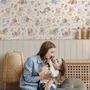 Kids Cute Watercolor Floral and  Puppies Wallpaper Mural 