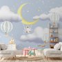 Kids Cartoon Cloud and Yellow Moon Wallpaper Mural