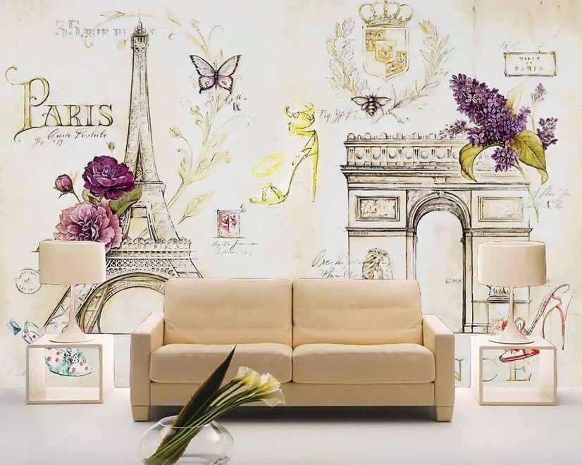 Colorful Drawing Eiffel Tower Wallpaper Mural