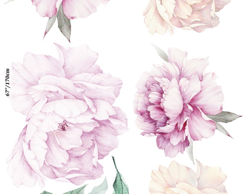 Watercolor Pink White Floral Bouqets with Green Leaf Wall Decal Sticker