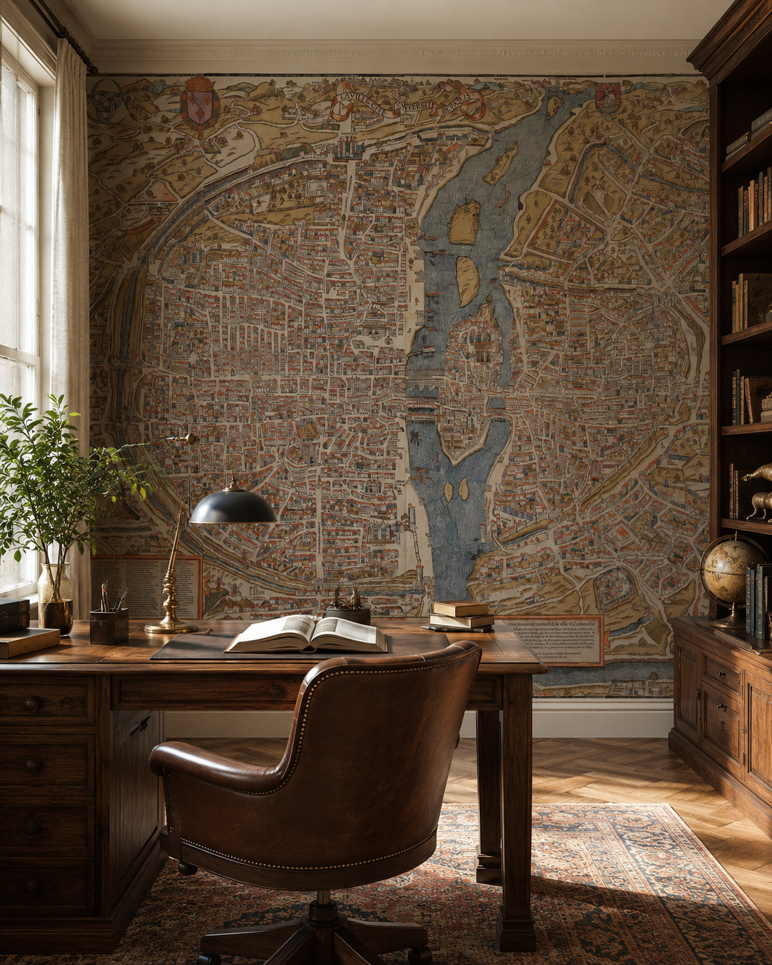Antique European City Map Wallpaper Mural - Peel and Stick