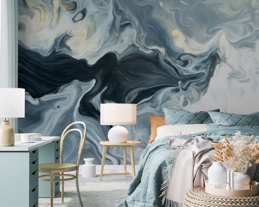 Abstract Watercolor Style Dark Marble Wallpaper Mural