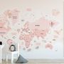 Kids Girls Cartoon Pink World Map Wallpaper Mural