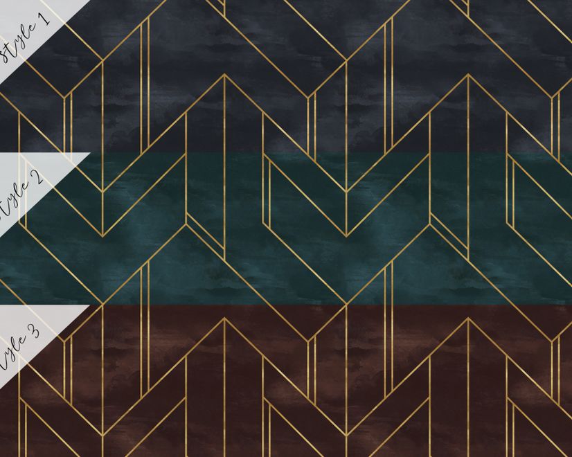Art Deco with Gold Faux Lines Geometric Art Deco Wallpaper Mural