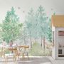 Papier peint forêt verte aquarelle renard hérisson élan mignons