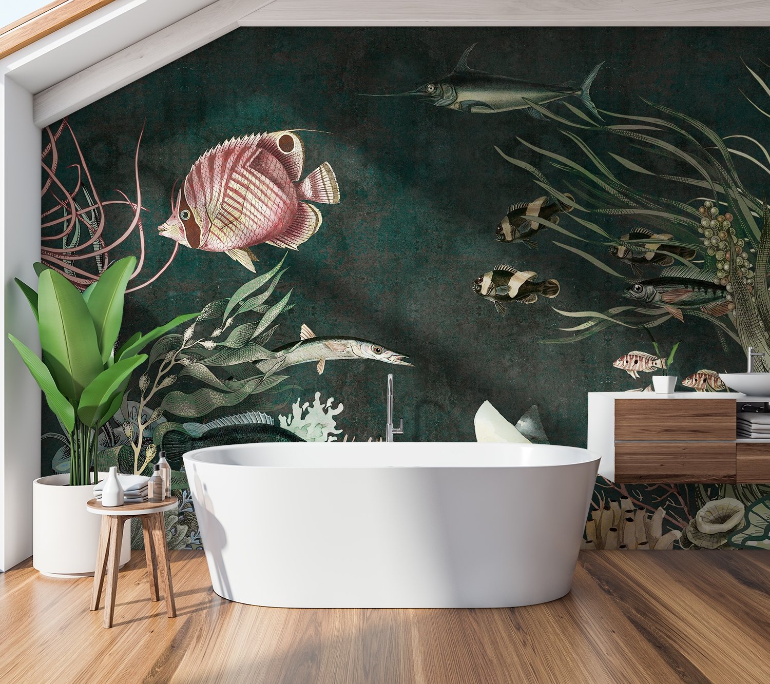 Nostalgic Underwater Fish Art Wallpaper Mural - Peel and Stick