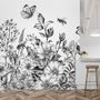 Papier peint panoramique floral noir et blanc