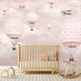 Kinder Mädchen Himmel in Rosa mit Heißluftballons und Flugzeugen Fototapete
