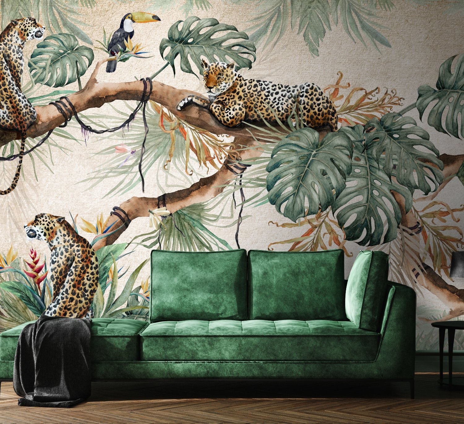 Leopards on Branch Jungle Wallpaper Mural - Peel and Stick