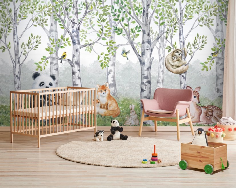 Kids Woodland Animals in the Forest Wallpaper Mural