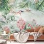 Bunte Tropische Exotische Kaktusblumen mit Kleinen Vögeln Fototapete