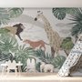 Retro Wild Animals with Tropical Leaves Wallpaper Mural