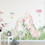 Papier peint panoramique de la chambre d'enfant, paysage tropical avec de jolies fillettes