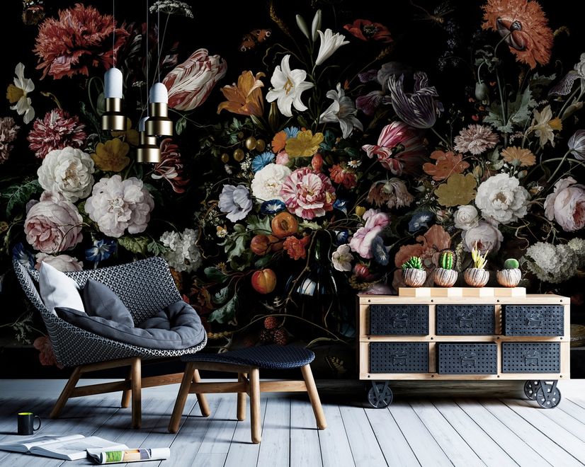 Dutch Dark Flowers Wallpaper Mural