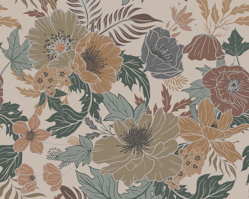 Bohemian Style Anemone Floral Bouquet Wallpaper Mural