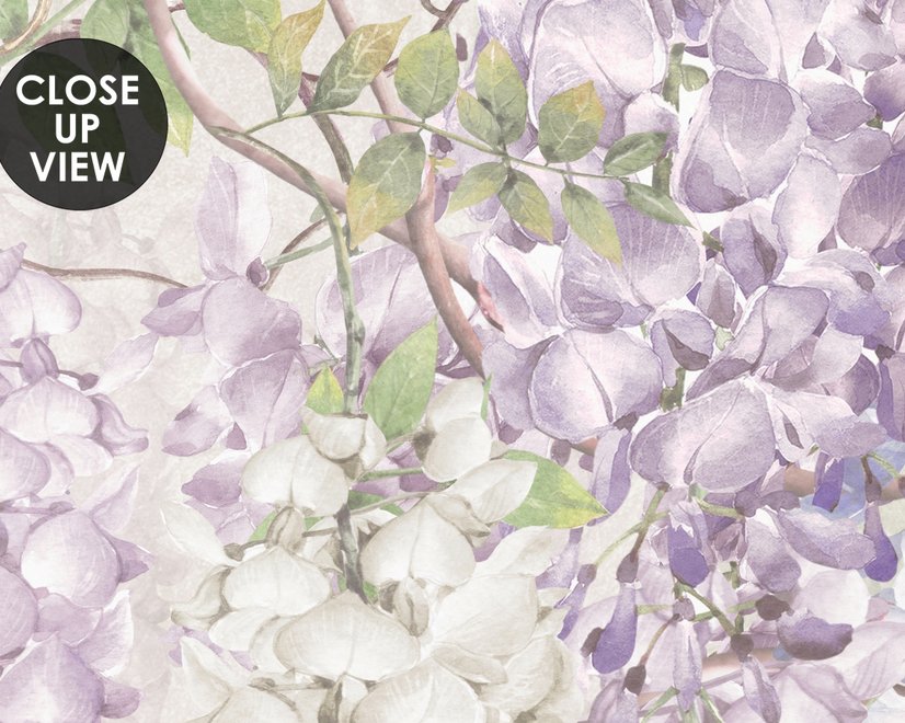 Watercolor Hanging Wisteria Flowers with Hummingbirds Wallpaper Mural 