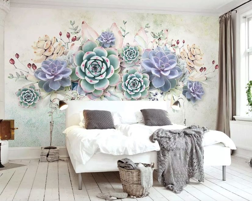 Papier peint panoramique vintage fleurs violettes