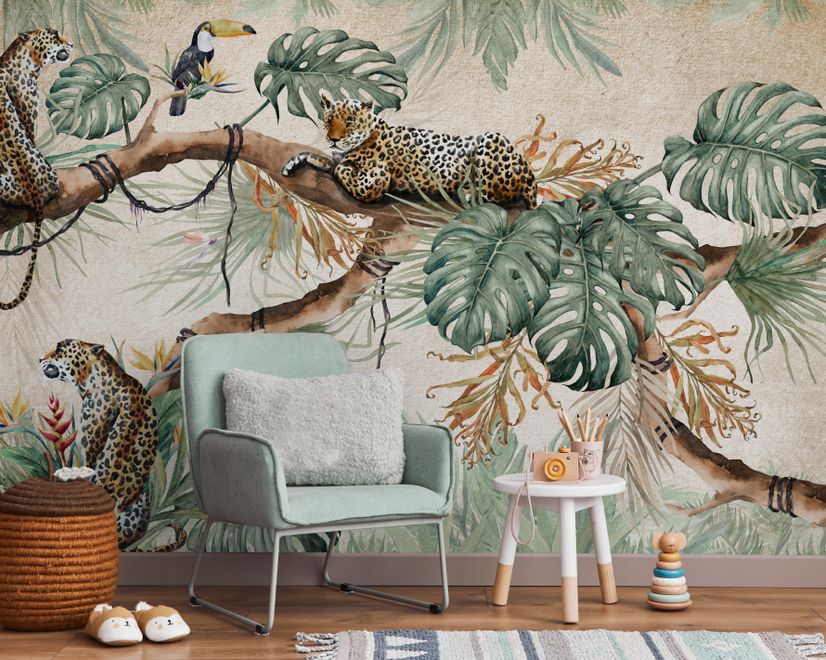Leopards on Branch Jungle Wallpaper Mural