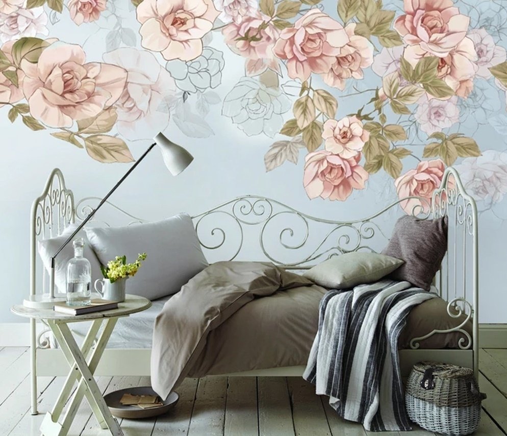 Soft Pink Vine Floral Wallpaper Mural - Peel and Stick