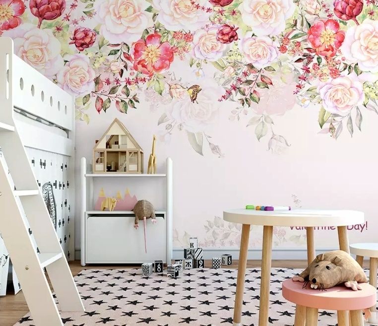 Pink Flowers and Butterflies Wallpaper Mural